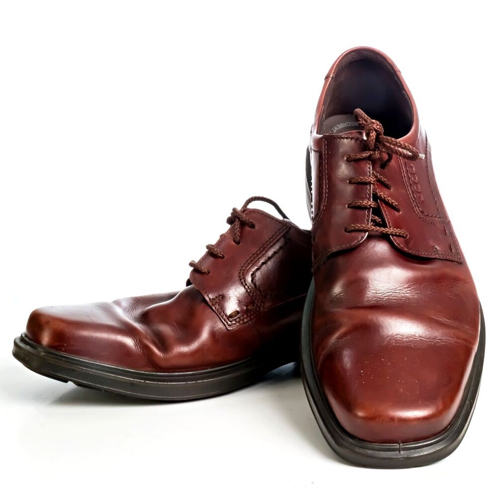 ECCO Berlin Plain Toe Tie Derby Dress Shoes Brown Leather US 10 EU 44 M
